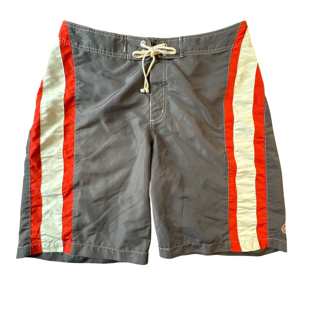 Columbia Convert Board Shorts Men 36 Gray Red Stripe Excellent Swim Trunks